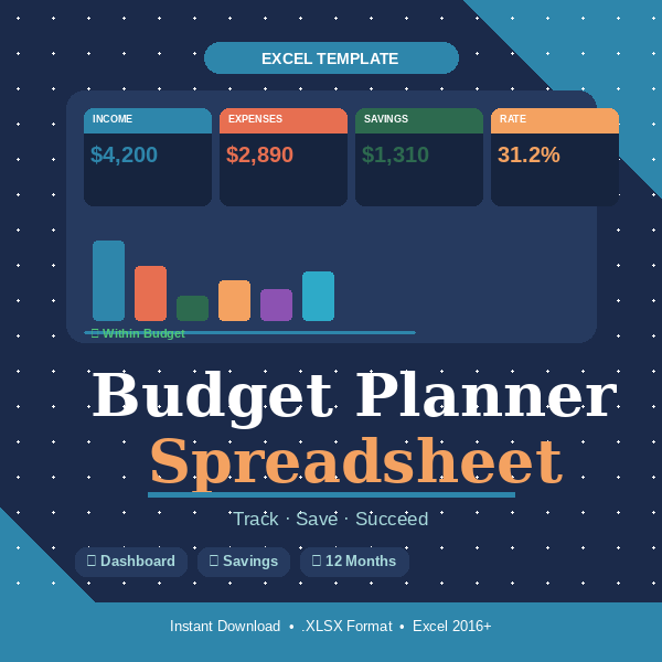 Budget Planner Spreadsheet | Excel Template for Income & Expenses